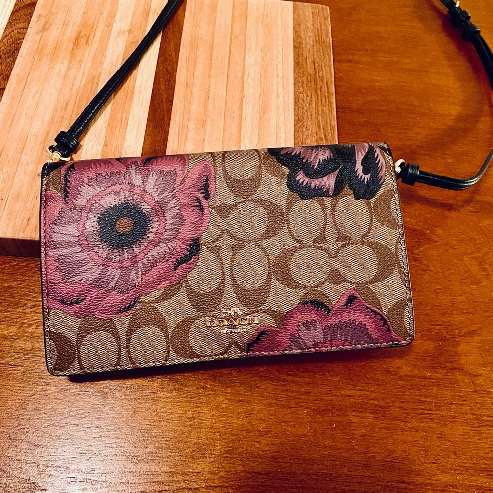 Coach Crossbody Bag in Purple and Tan with Signature Monogram